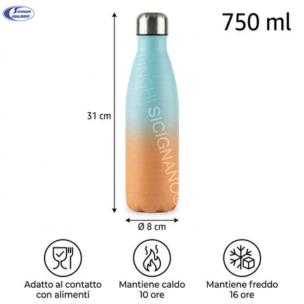 Arca Borraccia Termica in Acciaio Inox 0,75L e 1L – Doppia Parete, Tenuta Ermetica, Colori Degradé Assortiti 750 ml Arca