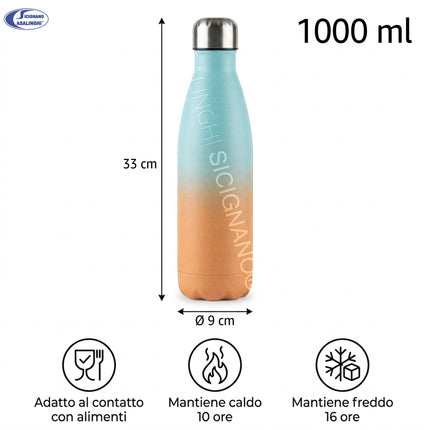 Arca Borraccia Termica in Acciaio Inox 0,75L e 1L – Doppia Parete, Tenuta Ermetica, Colori Degradé Assortiti 1000 ml Arca