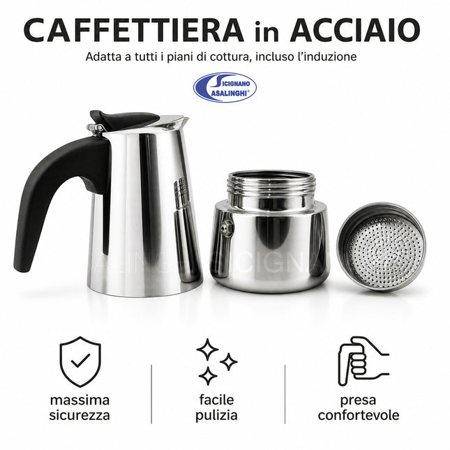 Arca Caffettiera Armony in Acciaio Inox, Compatibile con Induzione e Fuoco, 2-4 Tazze Arca