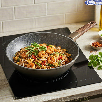 Sophia Padella Wok Antiaderente in Alluminio, Induzione, Bronzo Satinato Arca