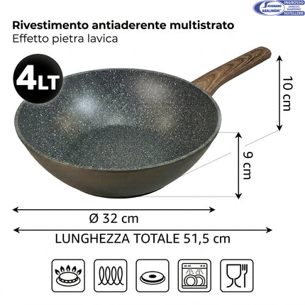 Sophia Padella Wok Antiaderente in Alluminio, Induzione, Bronzo Satinato Arca