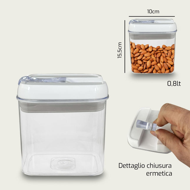 Barattoli Ermetici in Plastica Trasparente – 3 Misure Quadrate per un'Organizzazione Perfetta! 0.8 L Arca