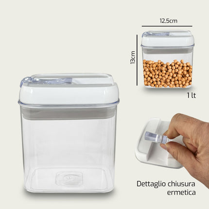 Barattoli Ermetici in Plastica Trasparente – 3 Misure Quadrate per un'Organizzazione Perfetta! 1 L Arca