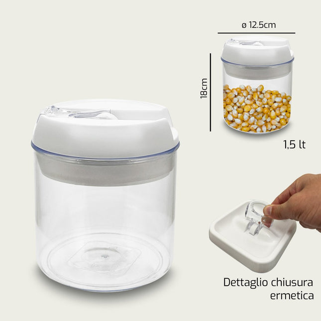 Barattoli Ermetici Rotondi in Plastica Trasparente – 3 Capienze per Conservare al Meglio! 1.5 L Arca