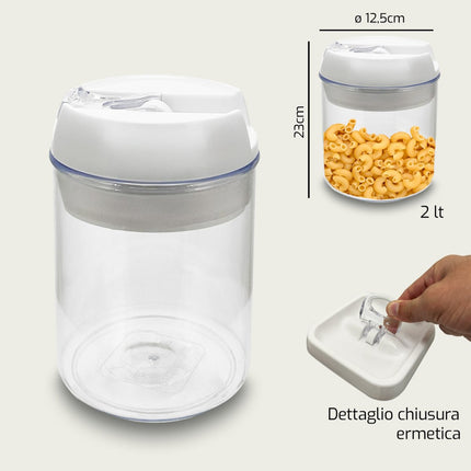 Barattoli Ermetici Rotondi in Plastica Trasparente – 3 Capienze per Conservare al Meglio! 2 L Arca