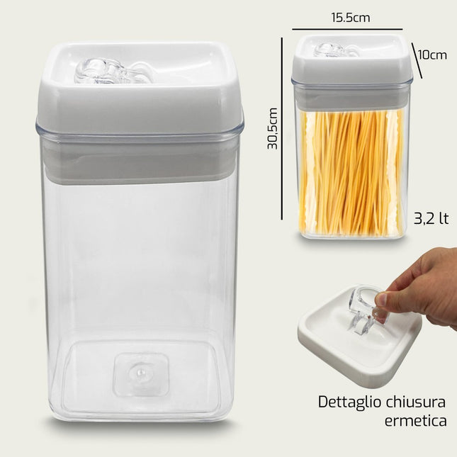 Barattoli Ermetici Rettangolari in Plastica Trasparente – 2 Formati Maxi per un'Organizzazione Su Misura! 3.2 L Arca