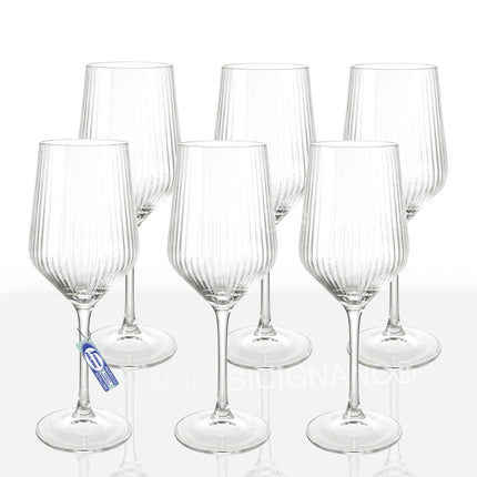 Arca Collezione Meridiana: Set 6 Calici Vino (50cl) o Bicchieri Acqua e Cocktail (47cl) in Vetro Cristallino a Coste Arca
