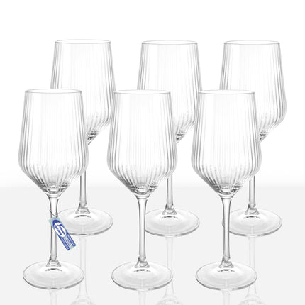 Arca Collezione Meridiana: Set 6 Calici Vino (50cl) o Bicchieri Acqua e Cocktail (47cl) in Vetro Cristallino a Coste Arca