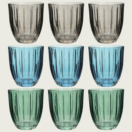 Bicchieri Acqua Vetro Colorato Silis Arca Set 6 Pezzi 310ml Verde Grigio Blu