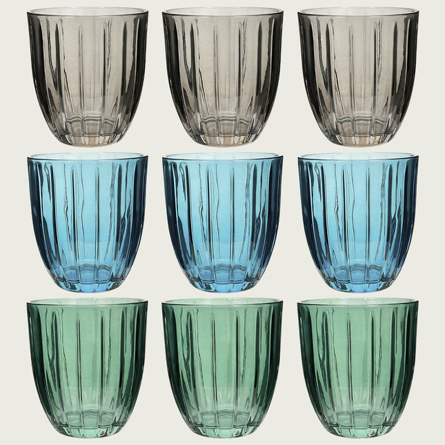 Bicchieri Acqua Vetro Colorato Silis Arca Set 6 Pezzi 310ml Verde Grigio Blu Arca