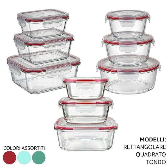 Set 3 Contenitori Vetro Ermetici Meal Prep – Frigo Box Forno Freezer Arca