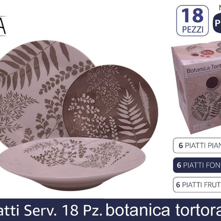 Servizio Piatti 18 Pezzi Botanica Tortora Arca Porcellana Tavola Moderno 6 Persone Arca