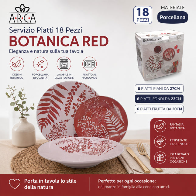 Arca Piatti Servizio 18 Pz. Botanica Red Arca