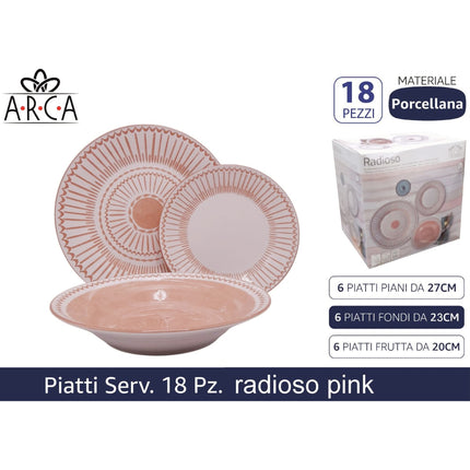 Servizio Piatti 18 Pezzi Arca Linea Radioso Pink - In Pregiata Porcellana Arca