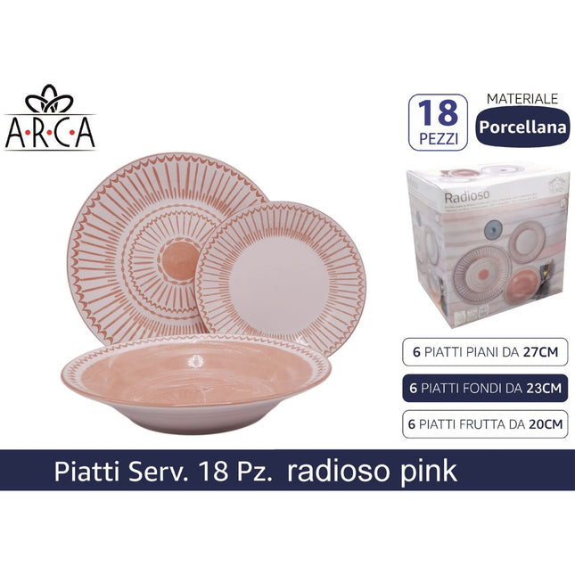Servizio Piatti 18 Pezzi Arca Linea Radioso Pink - In Pregiata Porcellana Arca
