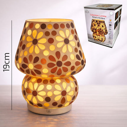 Luminìa Lampada da Tavolo LED Ricaricabile – 3 Intensità di Luce, USB Type‑C, Batteria 2600 mAh, 15 x 15 x 19 cm, IP20 per Interni Petali d'Ambra Arca