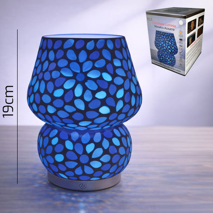 Luminìa Lampada da Tavolo LED Ricaricabile – 3 Intensità di Luce, USB Type‑C, Batteria 2600 mAh, 15 x 15 x 19 cm, IP20 per Interni Mosaico Azzurro Arca