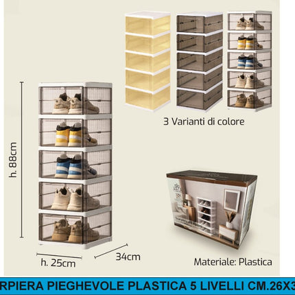 Scarpiera Pieghevole 5 Livelli – Capiente, Pratica e Sempre in Ordine! Arca