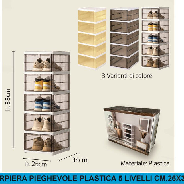Scarpiera Pieghevole 5 Livelli – Capiente, Pratica e Sempre in Ordine! Arca