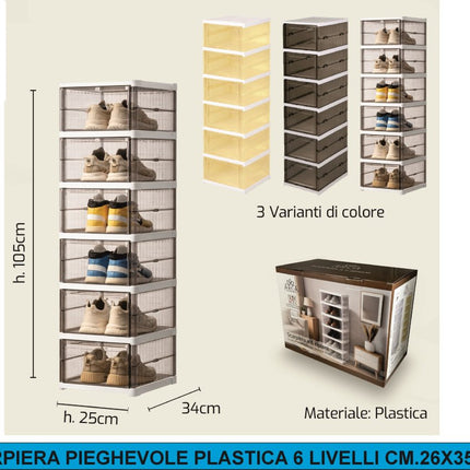 Scarpiera Pieghevole Plastica Salvaspazio Mobile Scarpe 5 6 Livelli Trasparente