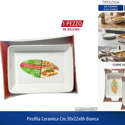 Piroteca in Ceramica Bianca – Set 2 Pezzi + Formati Singoli, Versatili e Resistenti! 30 x 22 x 8h cm Arca