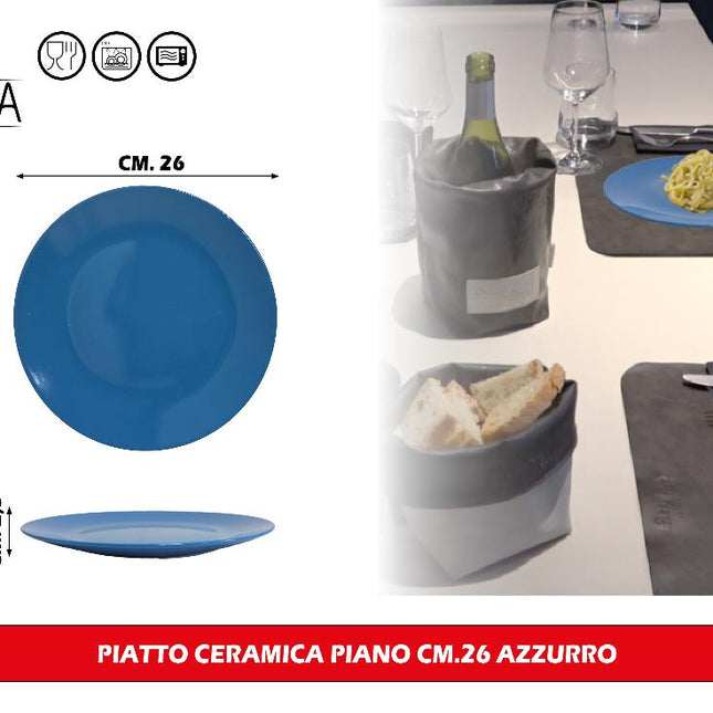 Arca PIATTO CERAMICA PIANO CM.26 AZZURRO Arca