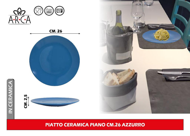 PIATTO CERAMICA PIANO CM.26 AZZURRO Arca