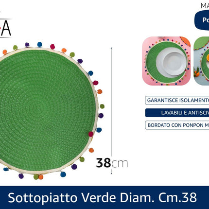 Arca Sottopiatto in Poliestere Antiscivolo Ø 38 cm | Verde, Blu, Giallo Verde Arca