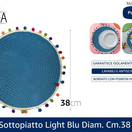 Arca Sottopiatto in Poliestere Antiscivolo Ø 38 cm | Verde, Blu, Giallo Light Blu Arca