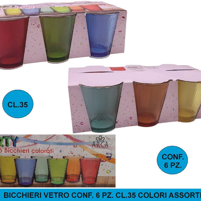 Arca BICCHIERI VETRO CONF. 6 PZ. CL.35 COLORI ASSORTITI Arca