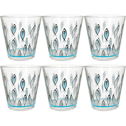 Arca Set 6/12/18 Bicchieri in Vetro, 325ml, Decorazioni Artistiche Vietri, Amalfi e Fish, Lavabili in Lavastoviglie Arca