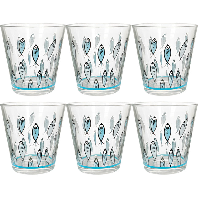 Arca Set 6/12/18 Bicchieri in Vetro, 325ml, Decorazioni Artistiche Vietri, Amalfi e Fish, Lavabili in Lavastoviglie Arca