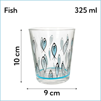 Arca Set 6/12/18 Bicchieri in Vetro, 325ml, Decorazioni Artistiche Vietri, Amalfi e Fish, Lavabili in Lavastoviglie Fish Arca