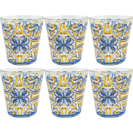 Arca Set 6/12/18 Bicchieri in Vetro, 325ml, Decorazioni Artistiche Vietri, Amalfi e Fish, Lavabili in Lavastoviglie Arca