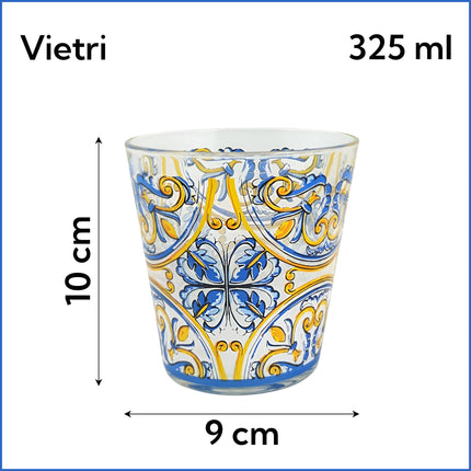 Arca Set 6/12/18 Bicchieri in Vetro, 325ml, Decorazioni Artistiche Vietri, Amalfi e Fish, Lavabili in Lavastoviglie Vietri Arca