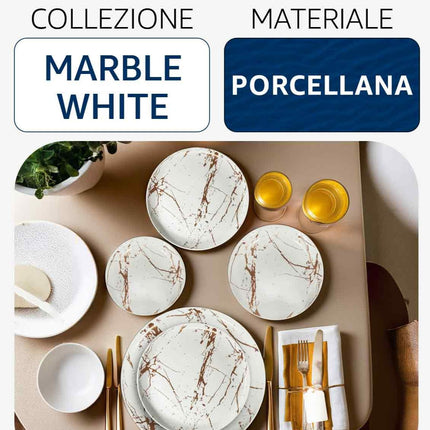 Piatto Porcellana Piano 27 cm Marble White – Eleganza e Resistenza per la Tavola Moderna Arca