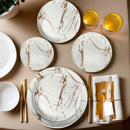 Piatto Porcellana Piano 27 cm Marble White – Eleganza e Resistenza per la Tavola Moderna Arca