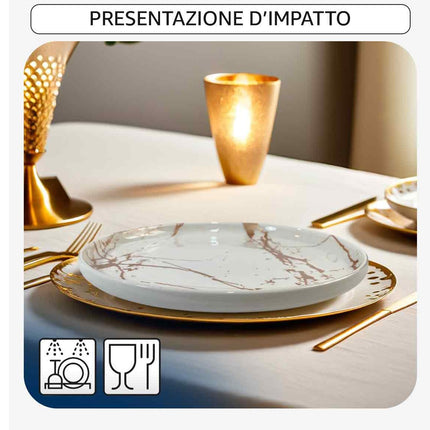 Piatto Porcellana Piano 27 cm Marble White – Eleganza e Resistenza per la Tavola Moderna Arca