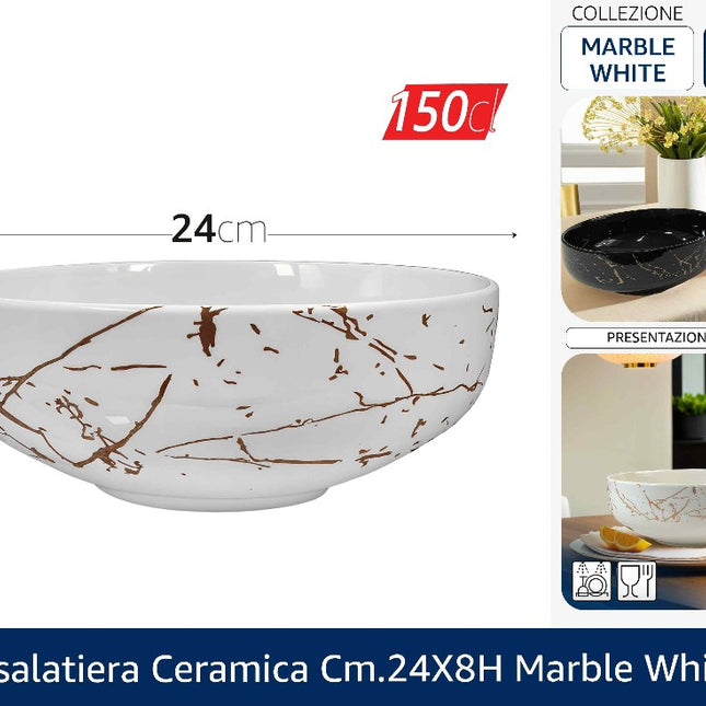 Arca INSALATIERA CERAMICA CM.24X8h MARBLE WHITE Arca