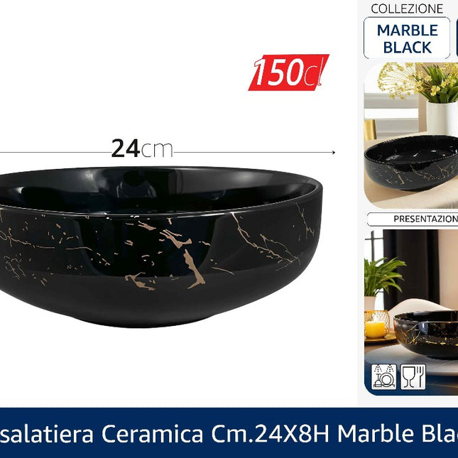 Arca INSALATIERA CERAMICA CM.24X8h MARBLE BLACK Arca