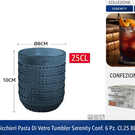 BICCHIERI PASTA DI VETRO TUMBLER SERENITY CONF. 6 PZ. CL.30 BLU Arca