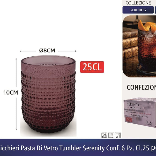 Bicchieri Pasta Di Vetro Tumbler Serenity Conf. 6 Pz. Cl.30 Porpora Arca