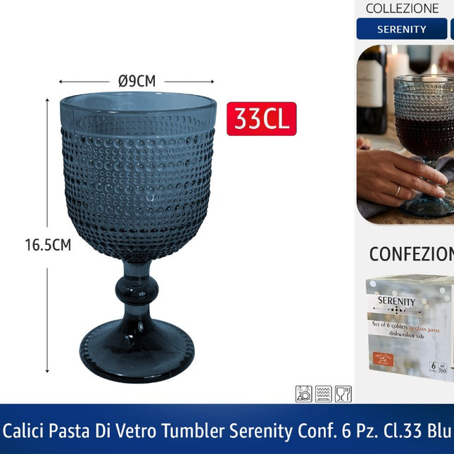 CALICI PASTA DI VETRO TUMBLER SERENITY CONF. 6 PZ. CL.33 BLU Arca