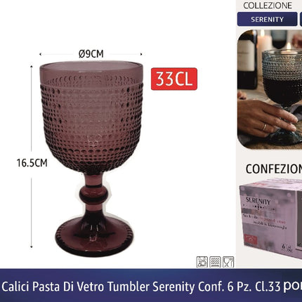 Calici Pasta Di Vetro Tumbler Serenity Conf. 6 Pz. Cl.33 Porpora Arca