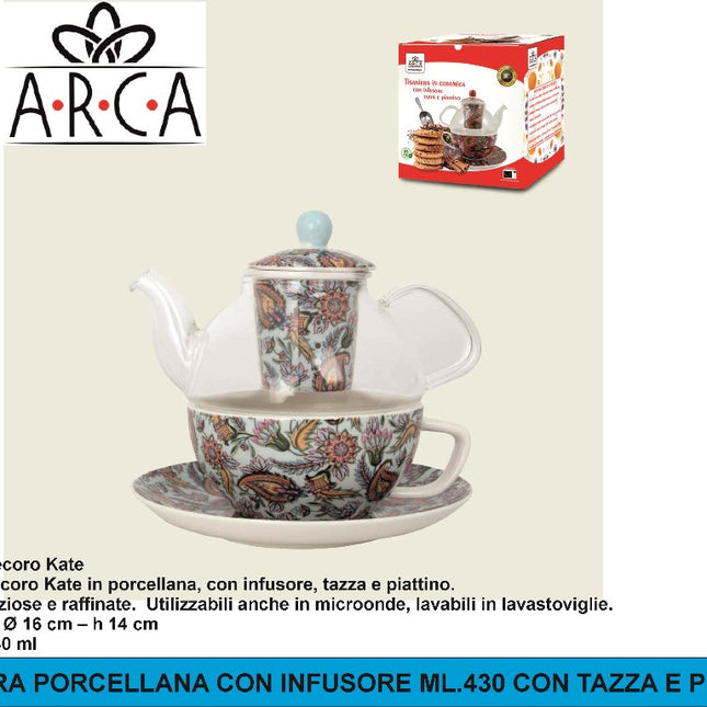 Tisaniera ARCA con Infusore 430 ml e Piattino Arca