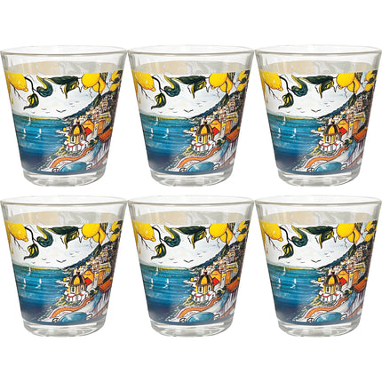 Arca Set 6/12/18 Bicchieri in Vetro, 325ml, Decorazioni Artistiche Vietri, Amalfi e Fish, Lavabili in Lavastoviglie Arca
