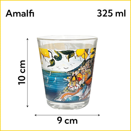 Arca Set 6/12/18 Bicchieri in Vetro, 325ml, Decorazioni Artistiche Vietri, Amalfi e Fish, Lavabili in Lavastoviglie Amalfi Arca