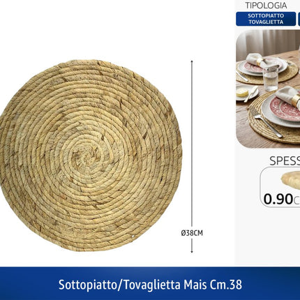 Arca Sottopiatto Ø 38cm Tovaglietta in Fibra di Mais Spessore 0,90cm Arca