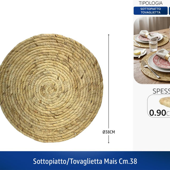 Arca Sottopiatto Ø 38cm Tovaglietta in Fibra di Mais Spessore 0,90cm Arca