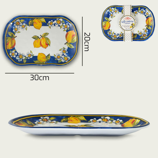 Vassoio Melamina Infrangibile Cene all'Aperto Effetto Ceramica Smaltata Design Limoni Costiera 30 x 20 x 3h cm Arca
